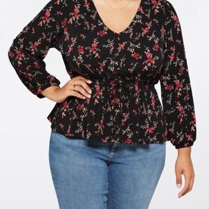 Kaileigh Ozzie Floral Peplum Blouse Long Sleeve